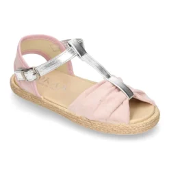 SANDALIA niña tipo alpargata en forma de T en lona con diseño metalizado.