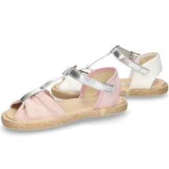 SANDALIA niña tipo alpargata en forma de T en lona con diseño metalizado.
