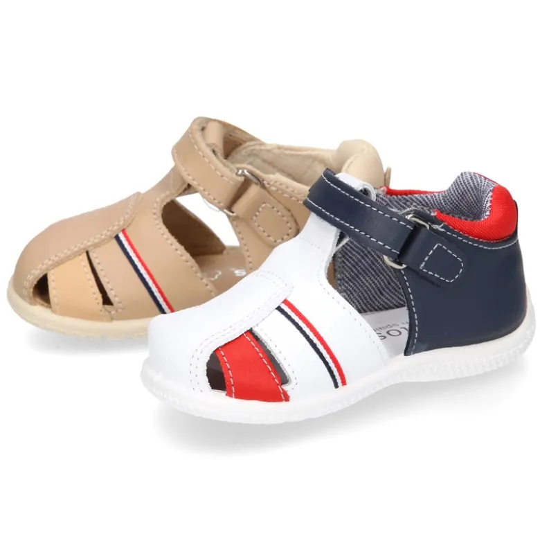 Sandalia Niño peque combinada en piel lavable con cierre adherente y suela SUPER FLEXIBLE.