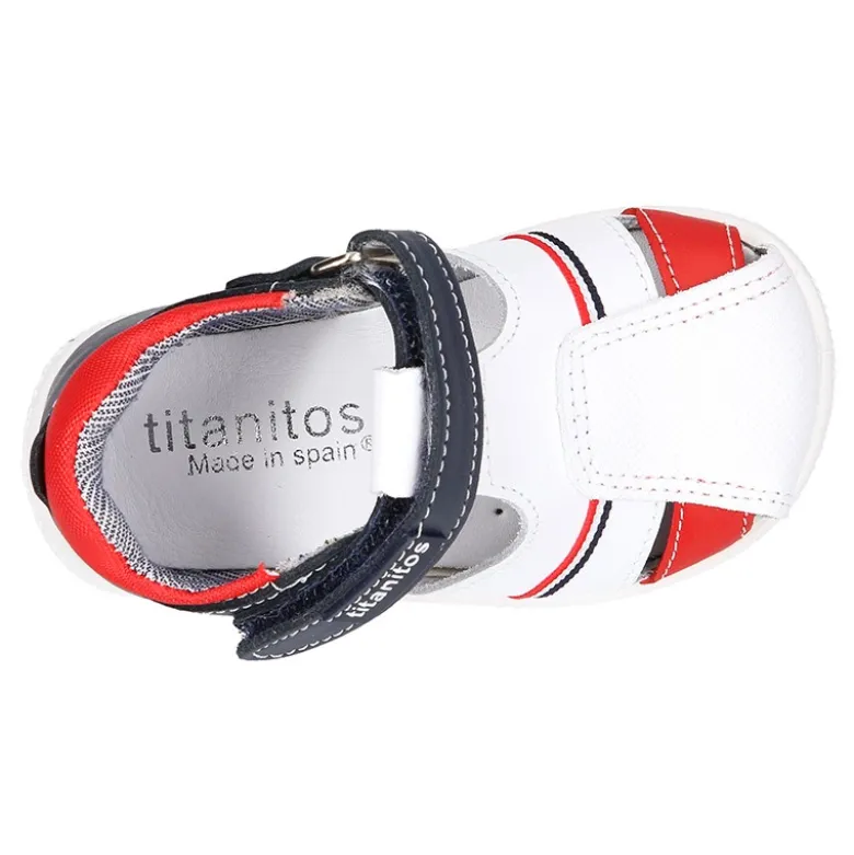 Sandalia Niño peque combinada en piel lavable con cierre adherente y suela SUPER FLEXIBLE.
