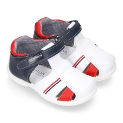 Sandalia Niño peque combinada en piel lavable con cierre adherente y suela SUPER FLEXIBLE.