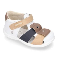 Sandalia niño peque piel lavable cierre adherente, tiras cruzadas y suela SUPER FLEXIBLE.