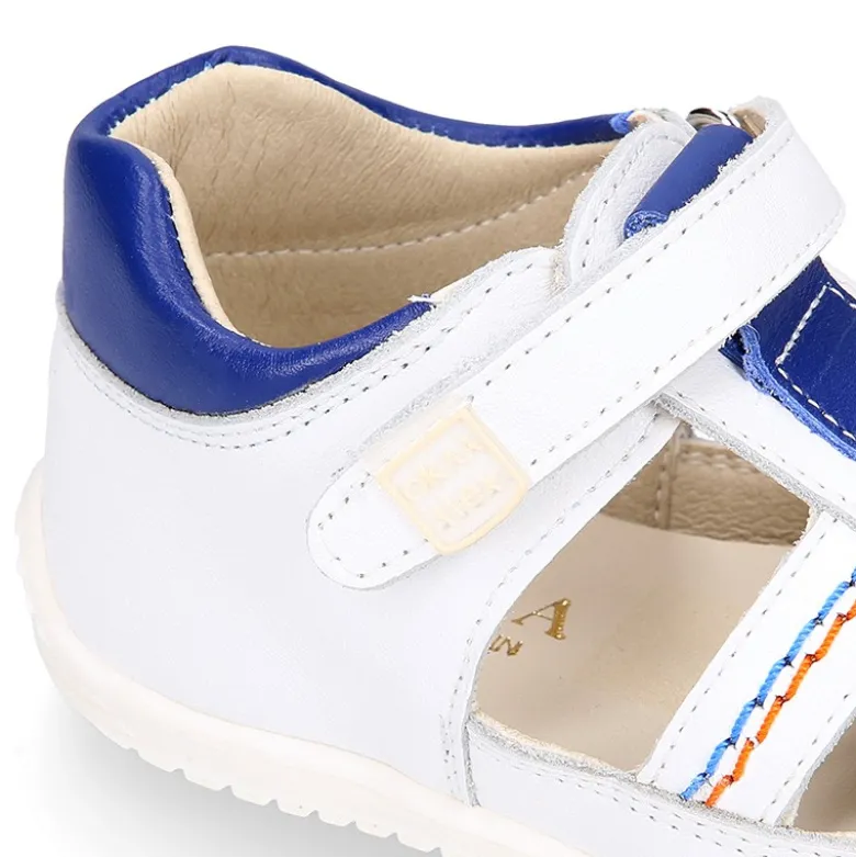 Sandalia niños OKAA FLEX sin cordones en Piel Napa BLANCA.