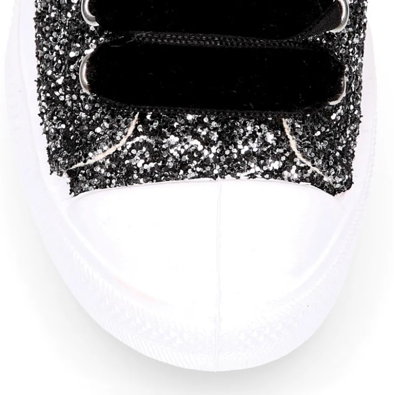 Zapatilla alta niña Glitter con puntera y cordones de terciopelo