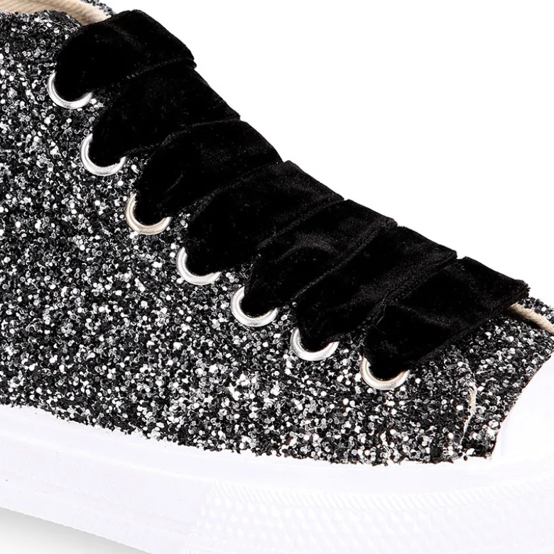 Zapatilla alta niña Glitter con puntera y cordones de terciopelo