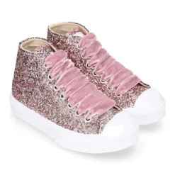 Zapatilla alta niña Glitter con puntera y cordones de terciopelo