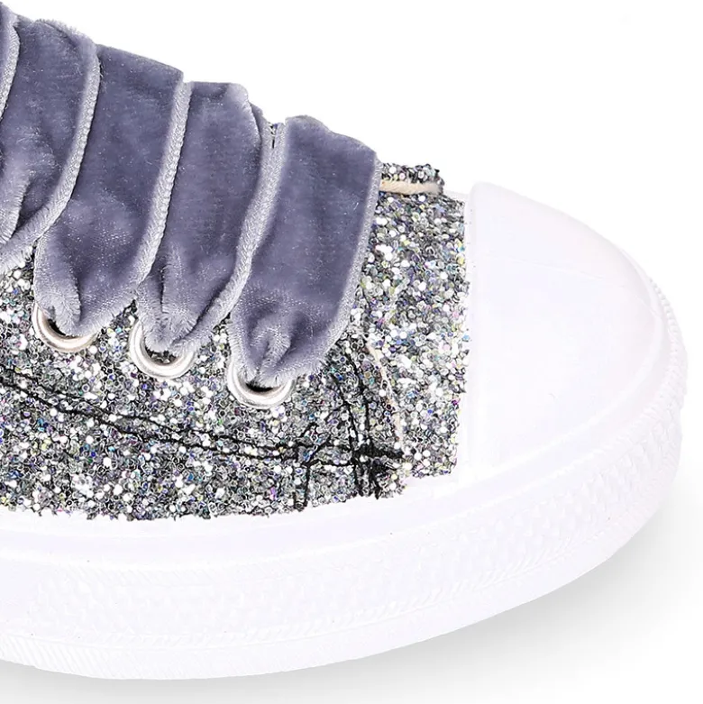 Zapatilla alta niña Glitter con puntera y cordones de terciopelo