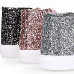 Zapatilla alta niña Glitter con puntera y cordones de terciopelo