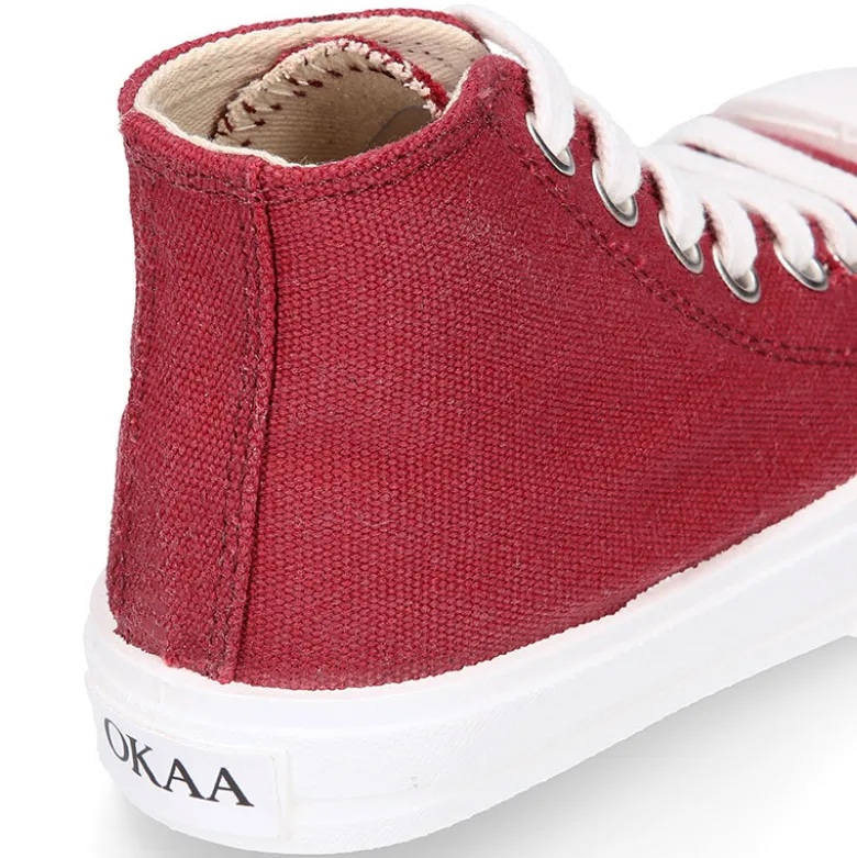 Zapatilla alta niños CASUAL con puntera y cordones en color BURDEOS.