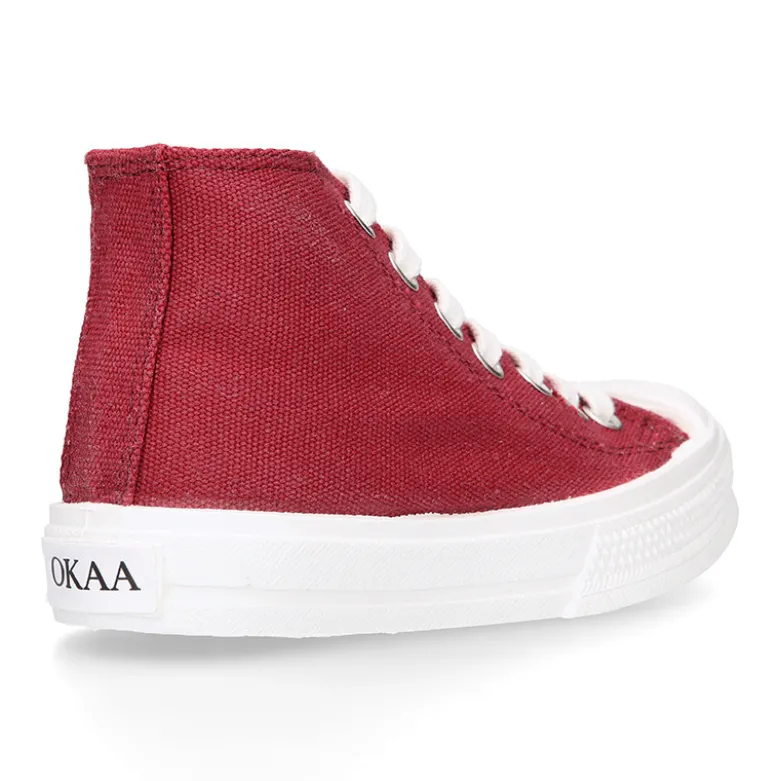 Zapatilla alta niños CASUAL con puntera y cordones en color BURDEOS.