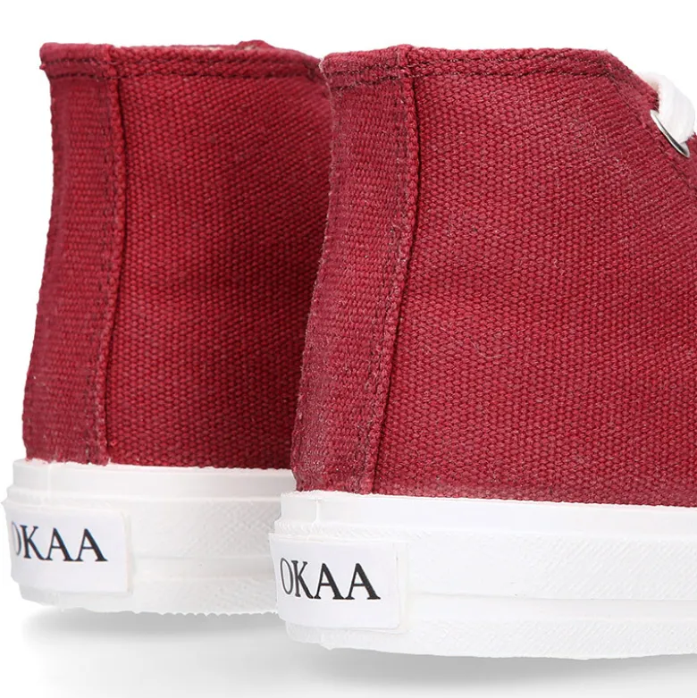 Zapatilla alta niños CASUAL con puntera y cordones en color BURDEOS.
