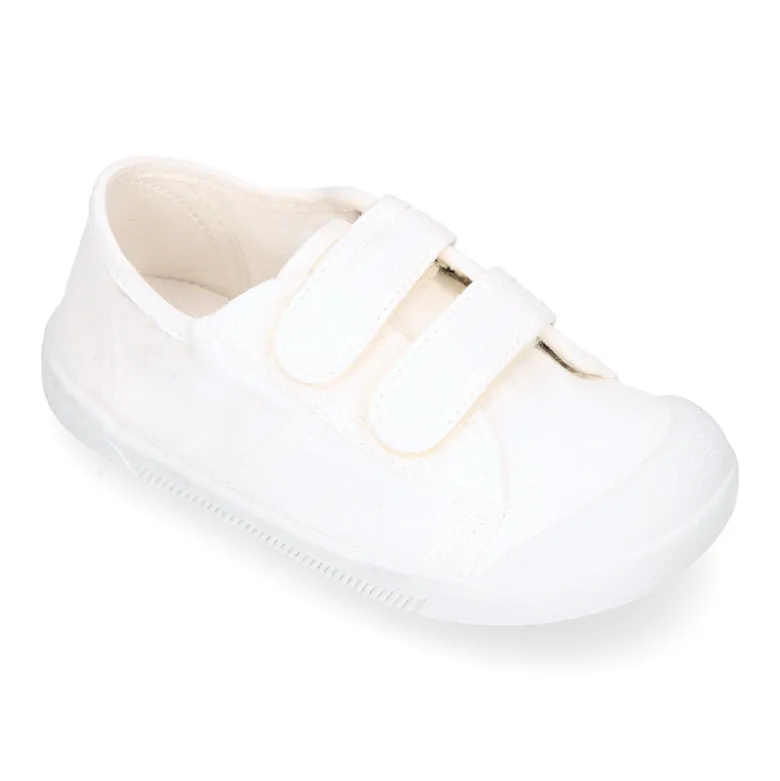 Zapatilla BAREFOOT niños sin cordones en lona en color blanco