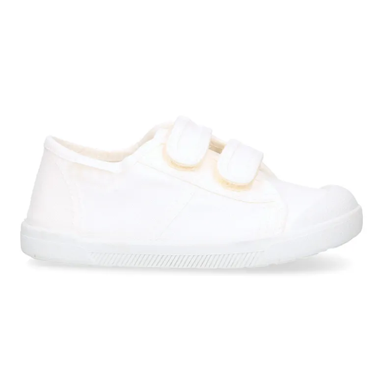 Zapatilla BAREFOOT niños sin cordones en lona en color blanco