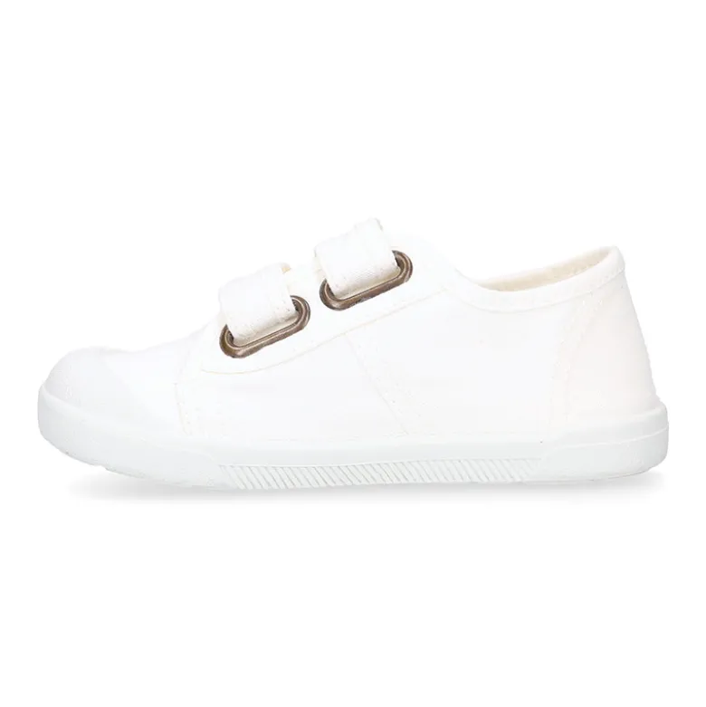 Zapatilla BAREFOOT niños sin cordones en lona en color blanco