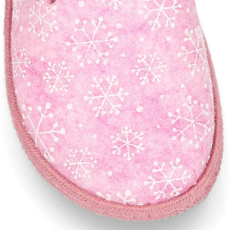 Zapatilla casa niñas OKAA ZUECO en lana con copos de nieve.
