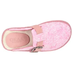 Zapatilla casa niñas OKAA ZUECO en lana con copos de nieve.