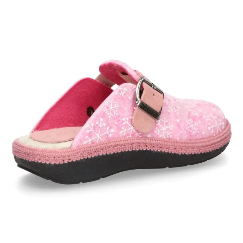 Zapatilla casa niñas OKAA ZUECO en lana con copos de nieve.