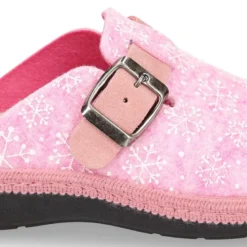 Zapatilla casa niñas OKAA ZUECO en lana con copos de nieve.