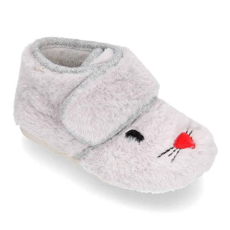 Zapatilla casa niñas tipo Botita sin cordones y diseño CONEJITO.
