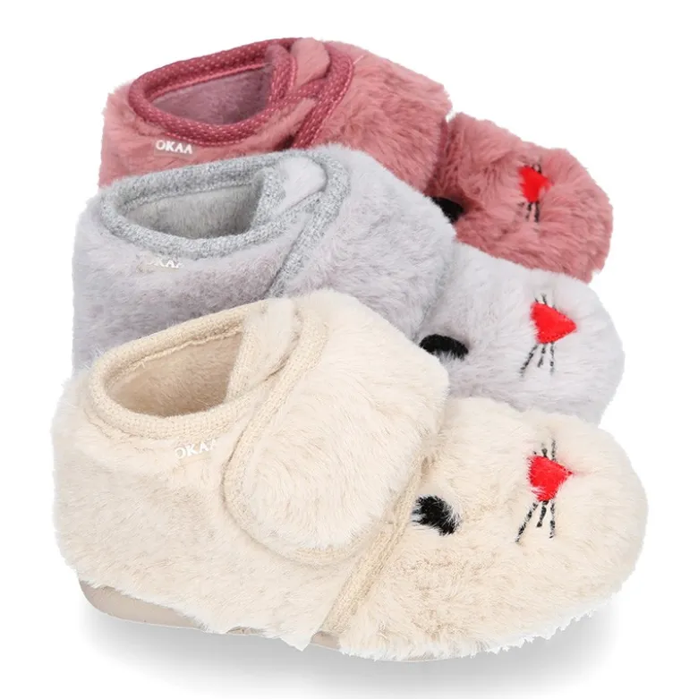 Zapatilla casa niñas tipo Botita sin cordones y diseño CONEJITO.