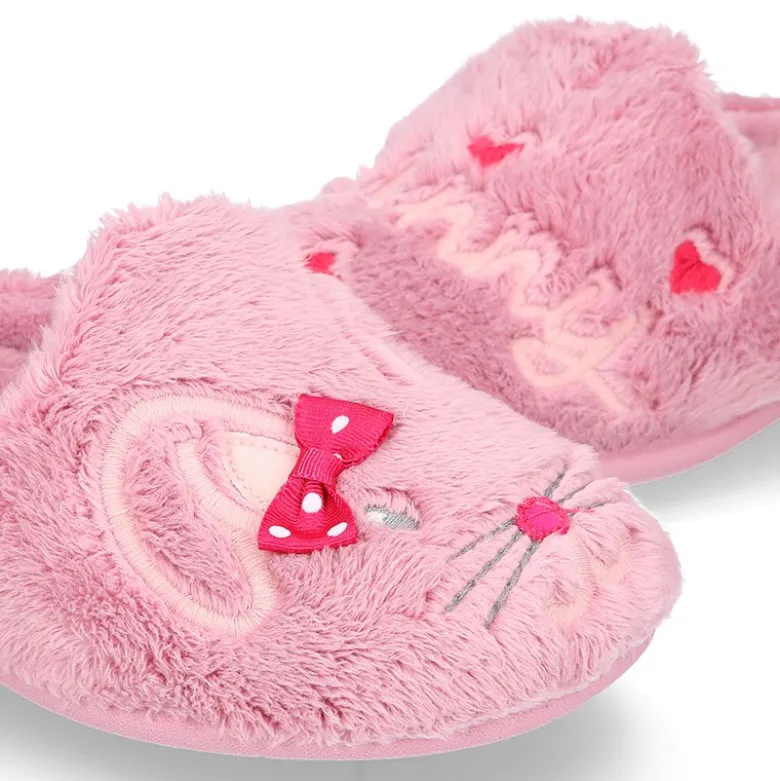 Zapatilla casa niñas tipo zueco en lona tipo lana con diseño CONEJITA