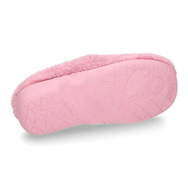 Zapatilla casa niñas tipo zueco en lona tipo lana con diseño CONEJITA