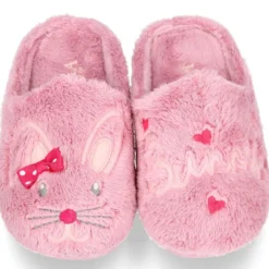 Zapatilla casa niñas tipo zueco en lona tipo lana con diseño CONEJITA