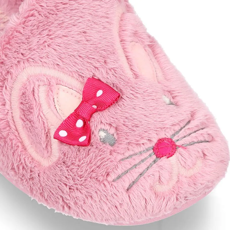 Zapatilla casa niñas tipo zueco en lona tipo lana con diseño CONEJITA