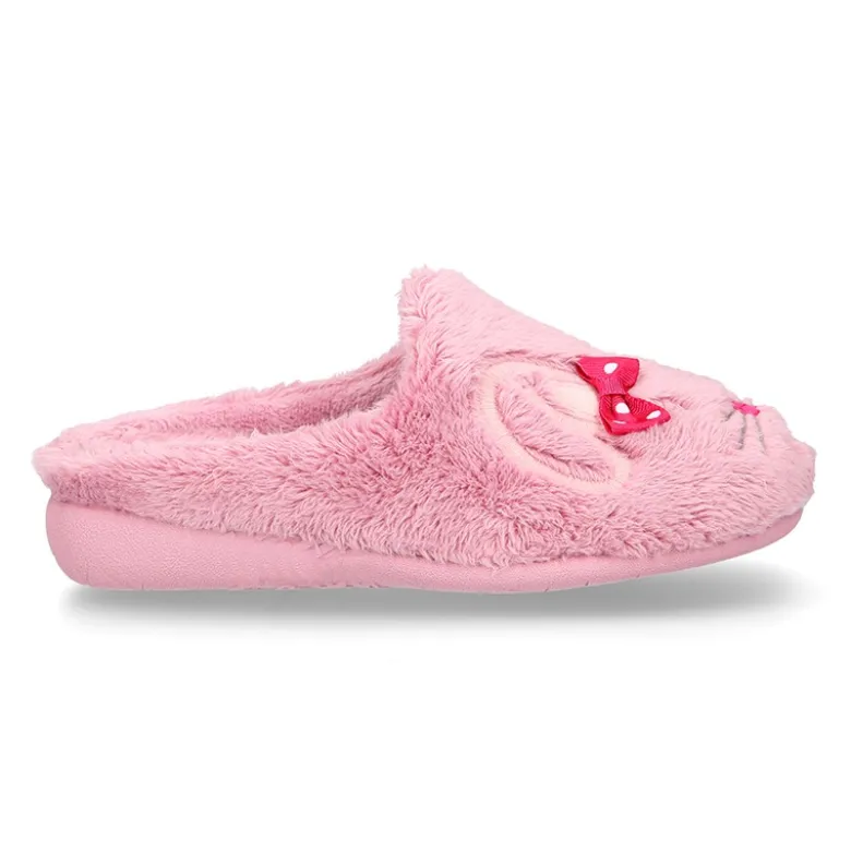 Zapatilla casa niñas tipo zueco en lona tipo lana con diseño CONEJITA