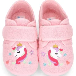 Zapatilla casa niña unicornio con cierre adherente en algodón toalla