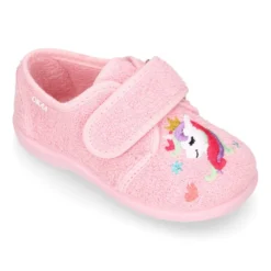 Zapatilla casa niña unicornio con cierre adherente en algodón toalla