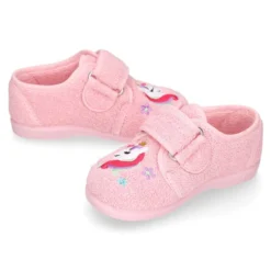 Zapatilla casa niña unicornio con cierre adherente en algodón toalla
