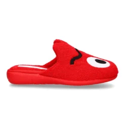 Zapatilla casa niños destalonada en lona toalla con diseño divertido.