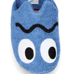 Zapatilla casa niños destalonada en lona toalla con diseño divertido.