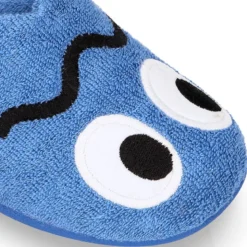 Zapatilla casa niños destalonada en lona toalla con diseño divertido.