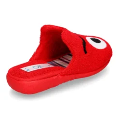Zapatilla casa niños destalonada en lona toalla con diseño divertido.