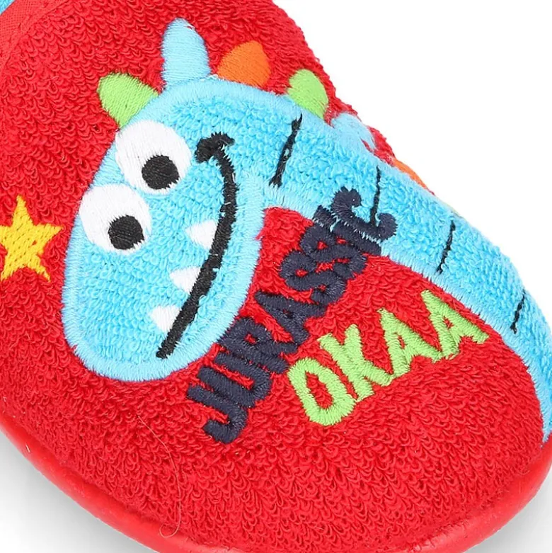 Zapatilla casa niños DINOSAURIO con elástico en toalla.