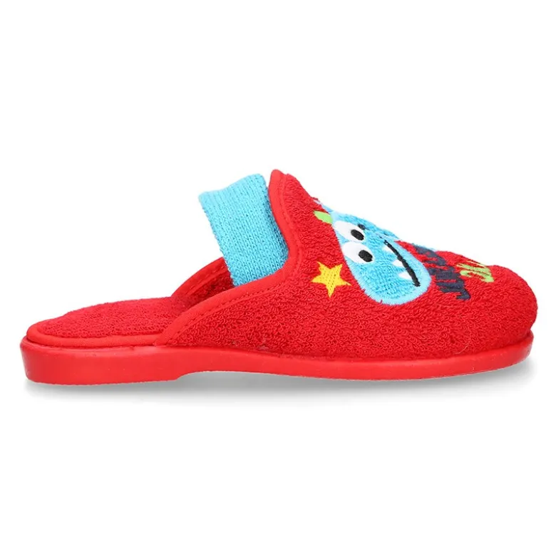 Zapatilla casa niños DINOSAURIO con elástico en toalla.