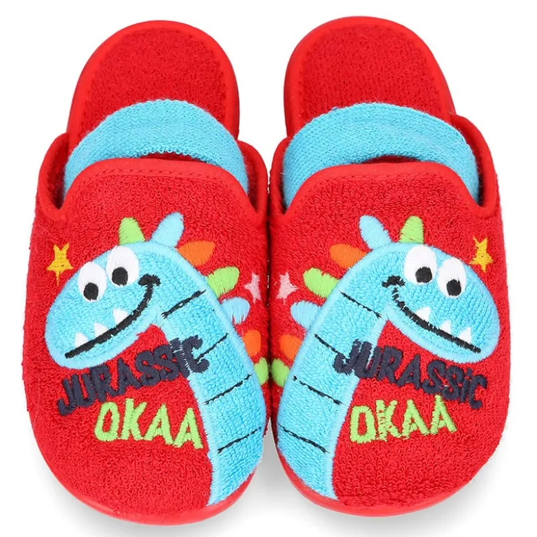 Zapatilla casa niños DINOSAURIO con elástico en toalla.