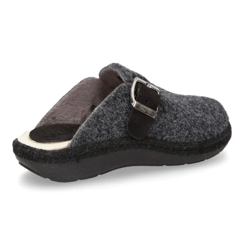 Zapatilla casa niños OKAA ZUECO en lana con hebilla.