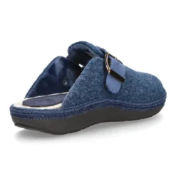 Zapatilla casa niños OKAA ZUECO en lana JEANS con hebilla.
