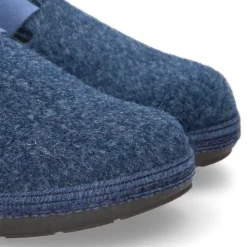 Zapatilla casa niños OKAA ZUECO en lana JEANS con hebilla.