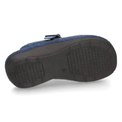 Zapatilla casa niños OKAA ZUECO en lana JEANS con hebilla.