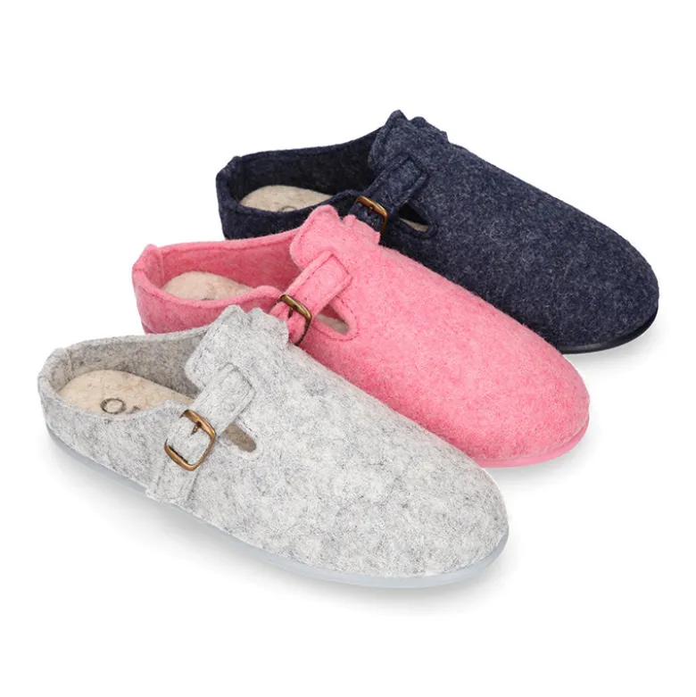 Zapatilla casa niños tipo ZUECO en lona felpa.