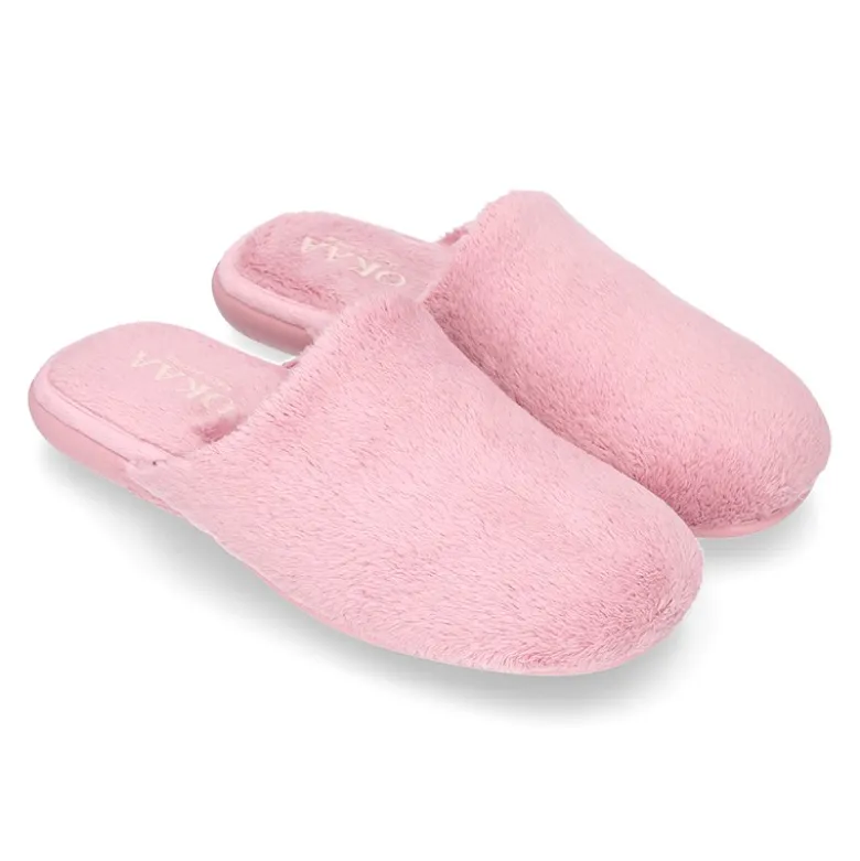 Zapatilla casa niños tipo zueco en lona tipo lana para Otoño.
