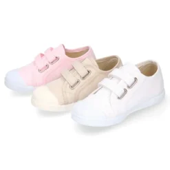 Zapatilla niña con puntera y sin cordones en lona METALIZADA.