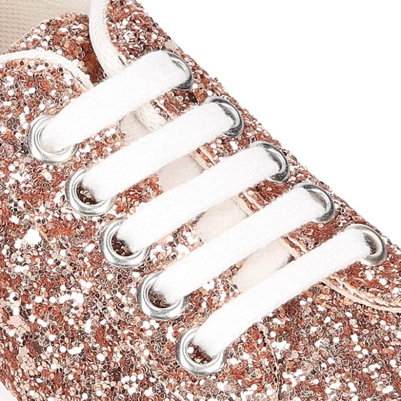 Zapatilla niña OKAA con cordones en piel con GLITTER.