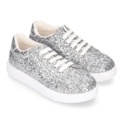 Zapatilla niña OKAA con cordones en piel con GLITTER.