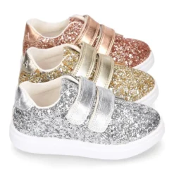 Zapatilla niña OKAA sin cordones en piel con GLITTER.