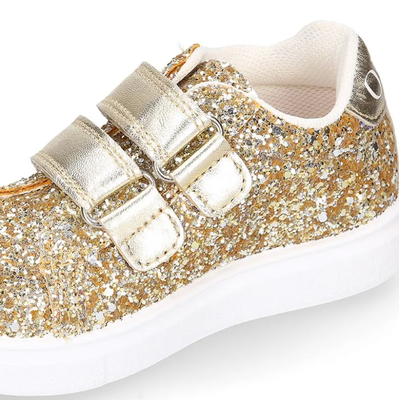 Zapatilla niña OKAA sin cordones en piel con GLITTER.